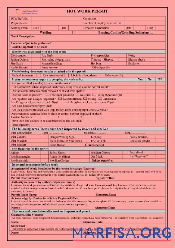 Downloadable Saudi electricity company work permit real example
